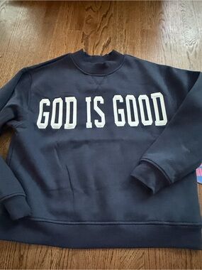 Viral Blue Riot brand God Is Good Navy blue mock neck Sweatshirt sz XS nwt